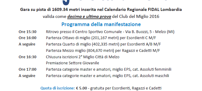 Club del Miglio – 2° Miglio Città di Melzo Club del Miglio – 2° Miglio Città di Melzo